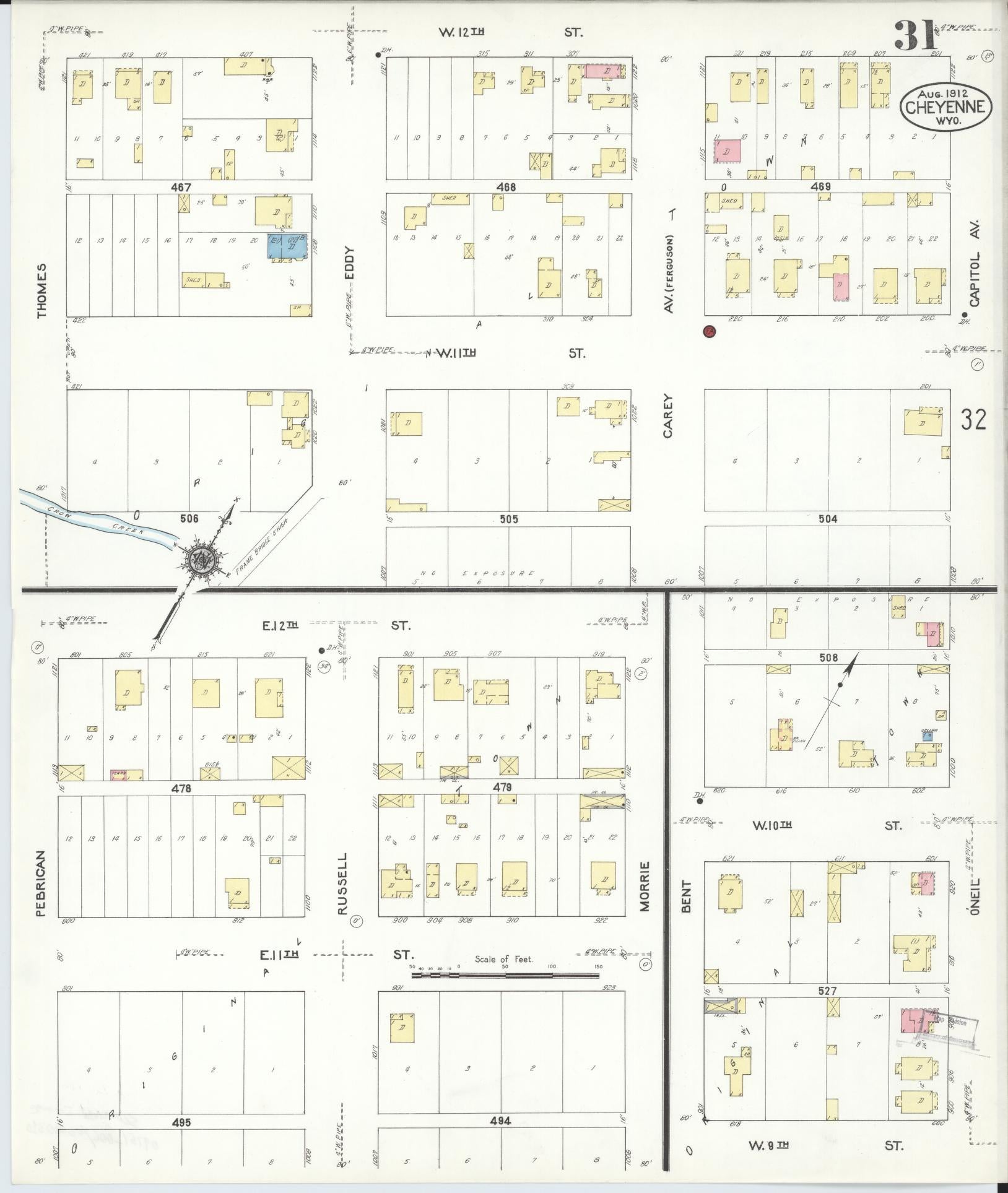 Sanborn Fire Insurance Map from Cheyenne, Laramie County, Wyoming (1912), Sheet #0031 - Complete Map Set gallery image, historic Sanborn map, vintage wall art, Wyoming Wyoming