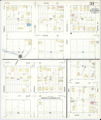 Sanborn Fire Insurance Map from Cheyenne, Laramie County, Wyoming (1912), Sheet #0031 - Complete Map Set gallery image, historic Sanborn map, vintage wall art, Wyoming Wyoming