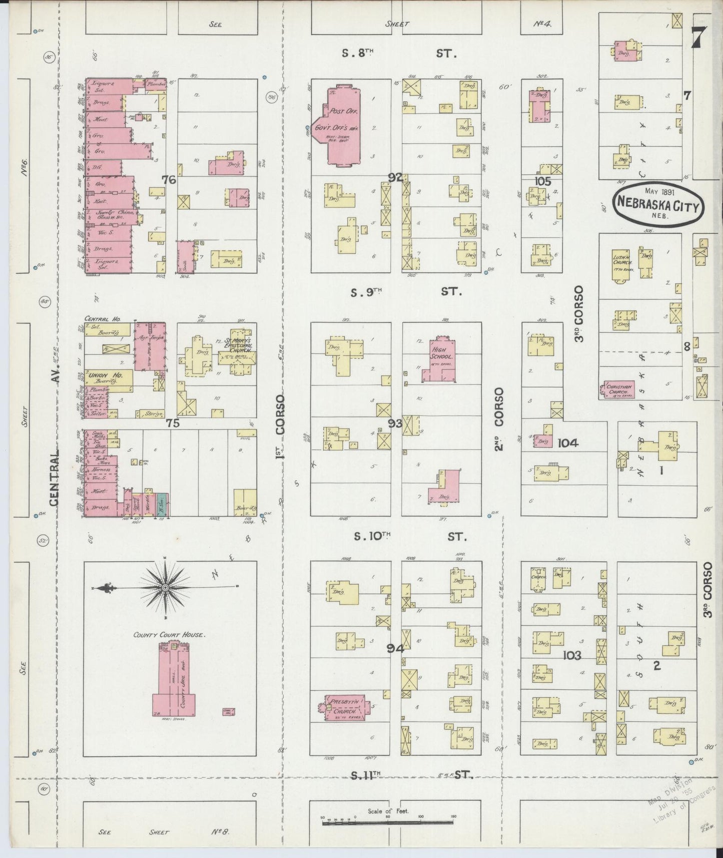 Sanborn Fire Insurance Map from Nebraska City, Otoe County, Nebraska (1891), Sheet #0007 - Complete Map Set gallery image, historic Sanborn map, vintage wall art, Nebraska Nebraska