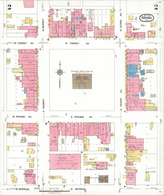 Sanborn Fire Insurance Map from Girard, Crawford County, Kansas (1923), Sheet #0002 - Historic Sanborn Fire Insurance Map Print, vintage old map wall art, antique decor, genealogy gift, Kansas Kansas map