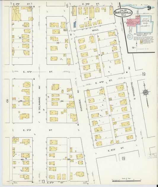 Sanborn Fire Insurance Map from Bartlesville, Washington County, Oklahoma (1915), Sheet #0009 - Historic Sanborn Fire Insurance Map Print, vintage old map wall art, antique decor, genealogy gift, Oklahoma Oklahoma map