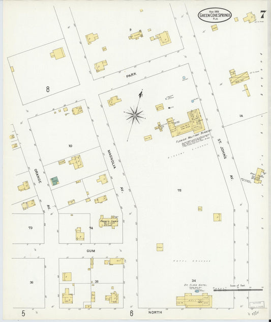 Sanborn Fire Insurance Map from Green Cove Springs, Clay County, Florida (1909), Sheet #0007 - Historic Sanborn Fire Insurance Map Print, vintage old map wall art, antique decor, genealogy gift, Florida Florida map