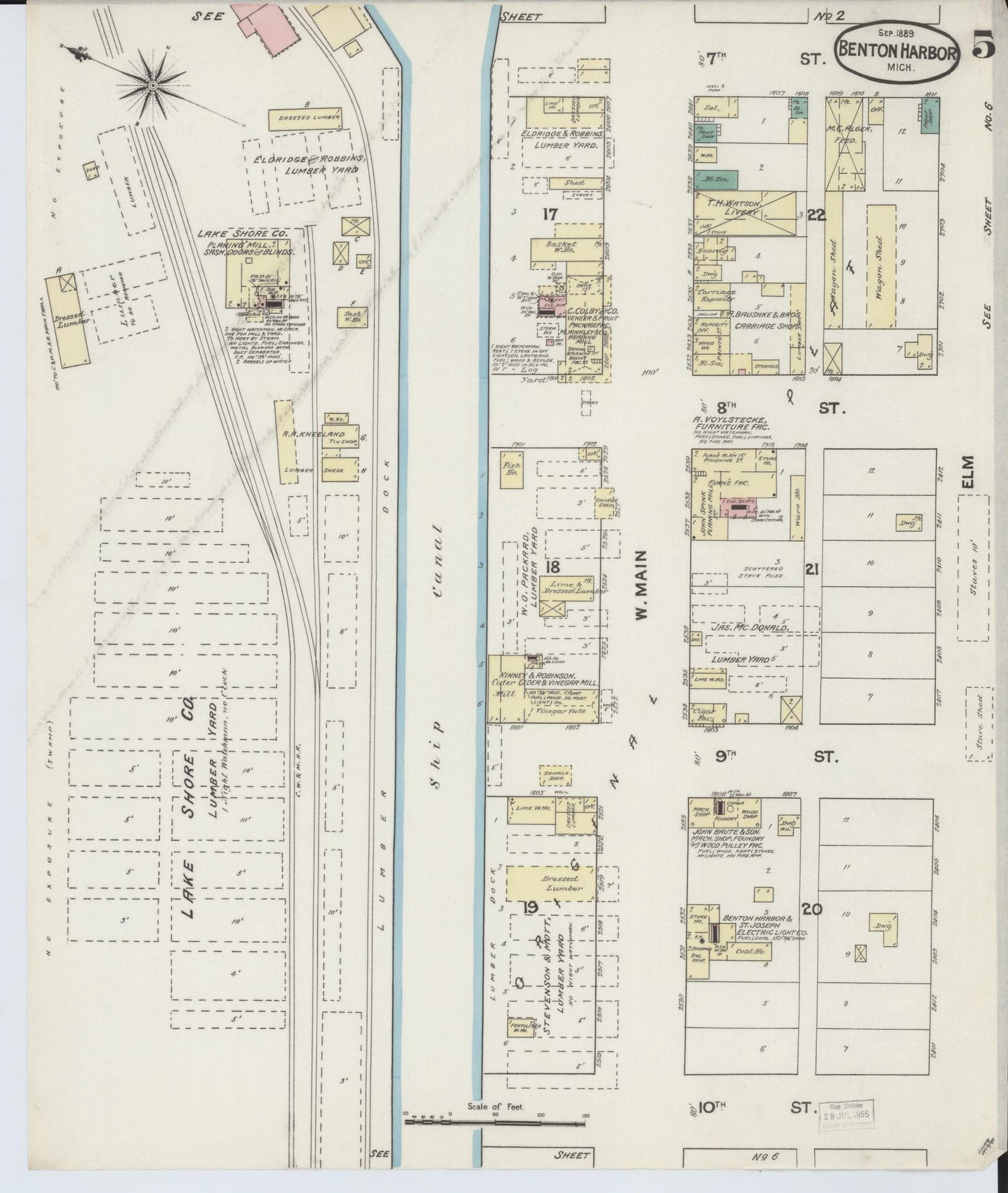Sanborn Fire Insurance Map from Benton Harbor, Berrien County, Michigan (1889), Sheet #0005 - Historic Sanborn Fire Insurance Map Print, vintage old map wall art, antique decor, genealogy gift, Michigan Michigan map