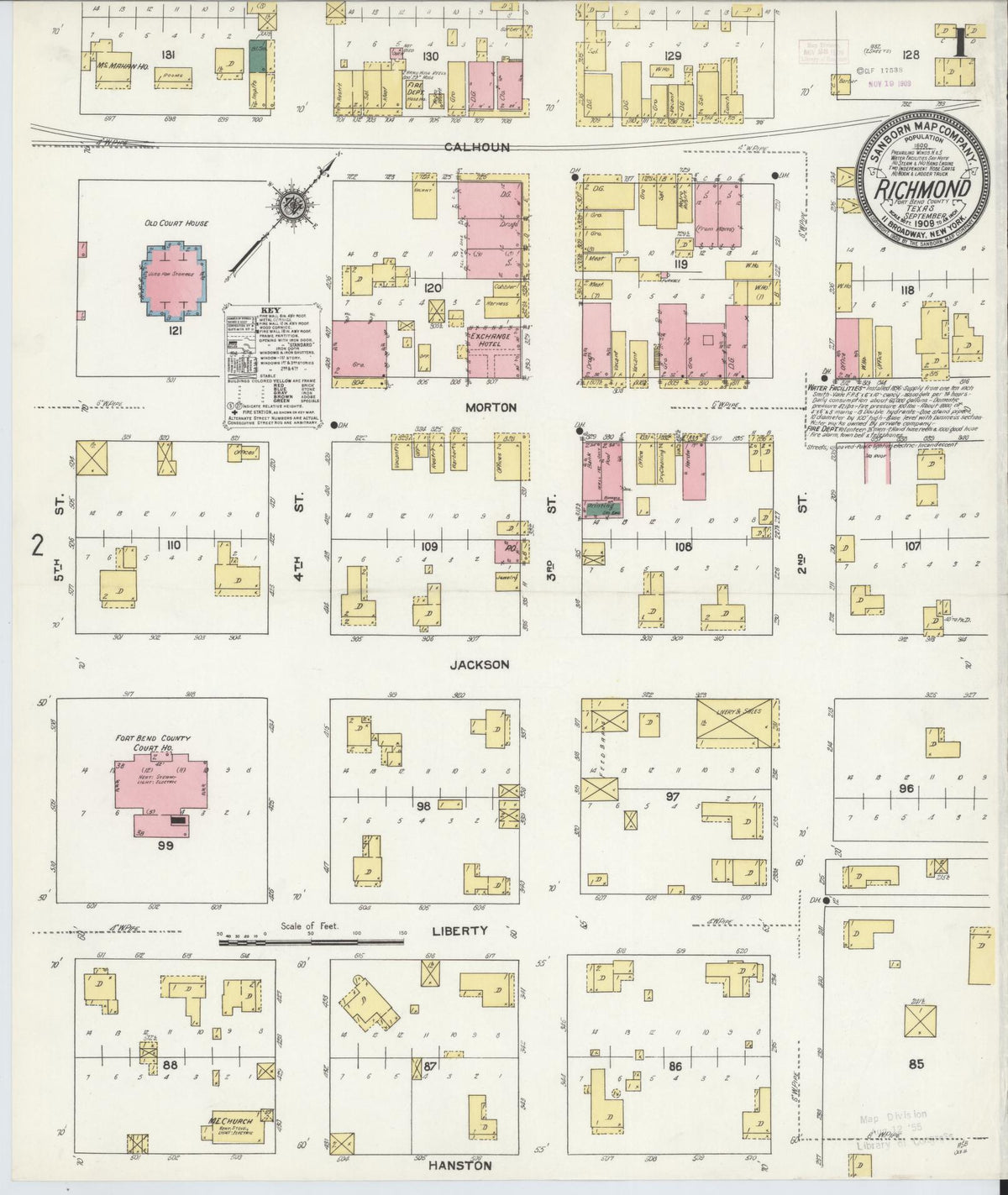 Sanborn Fire Insurance Map from Richmond, Fort Bend County, Texas (1909), Sheet #0001 - Complete Map Set gallery image, historic Sanborn map, vintage wall art, Texas Texas