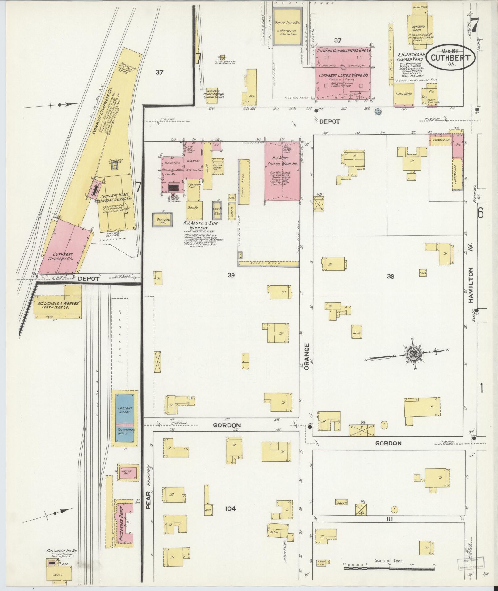Sanborn Fire Insurance Map from Cuthbert, Randolph County, Georgia (1911), Sheet #0007 - Complete Map Set gallery image, historic Sanborn map, vintage wall art, Georgia Georgia