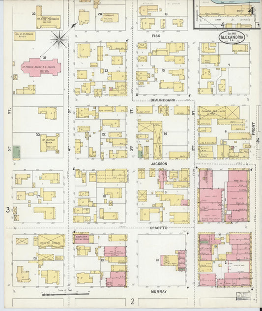 Sanborn Fire Insurance Map from Alexandria, Rapides Parish, Louisiana (1900), Sheet #0004 - Historic Sanborn Fire Insurance Map Print, vintage old map wall art, antique decor, genealogy gift, Louisiana Louisiana map