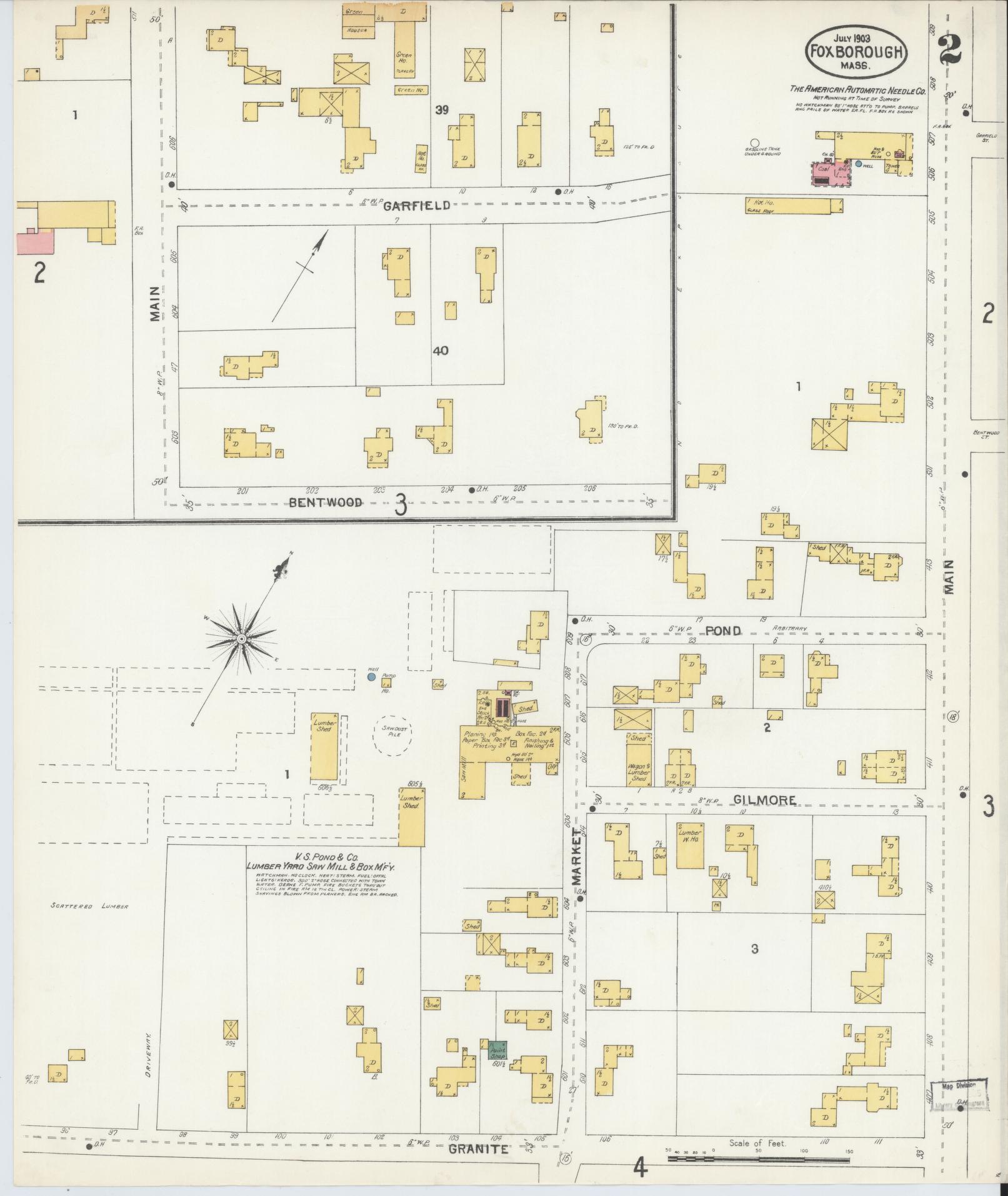 Sanborn Fire Insurance Map from Foxboro, Norfolk County, Massachusetts (1903), Sheet #0002 - Complete Map Set gallery image, historic Sanborn map, vintage wall art, Massachusetts Massachusetts