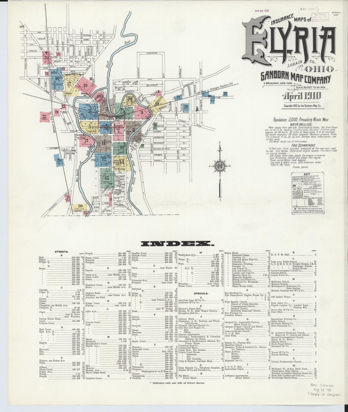 Sanborn Fire Insurance Map from Elyria, Lorain County, Ohio (1910), Sheet #0001 - Historic Sanborn Fire Insurance Map Print, vintage old map wall art, antique decor, genealogy gift, Ohio Ohio map