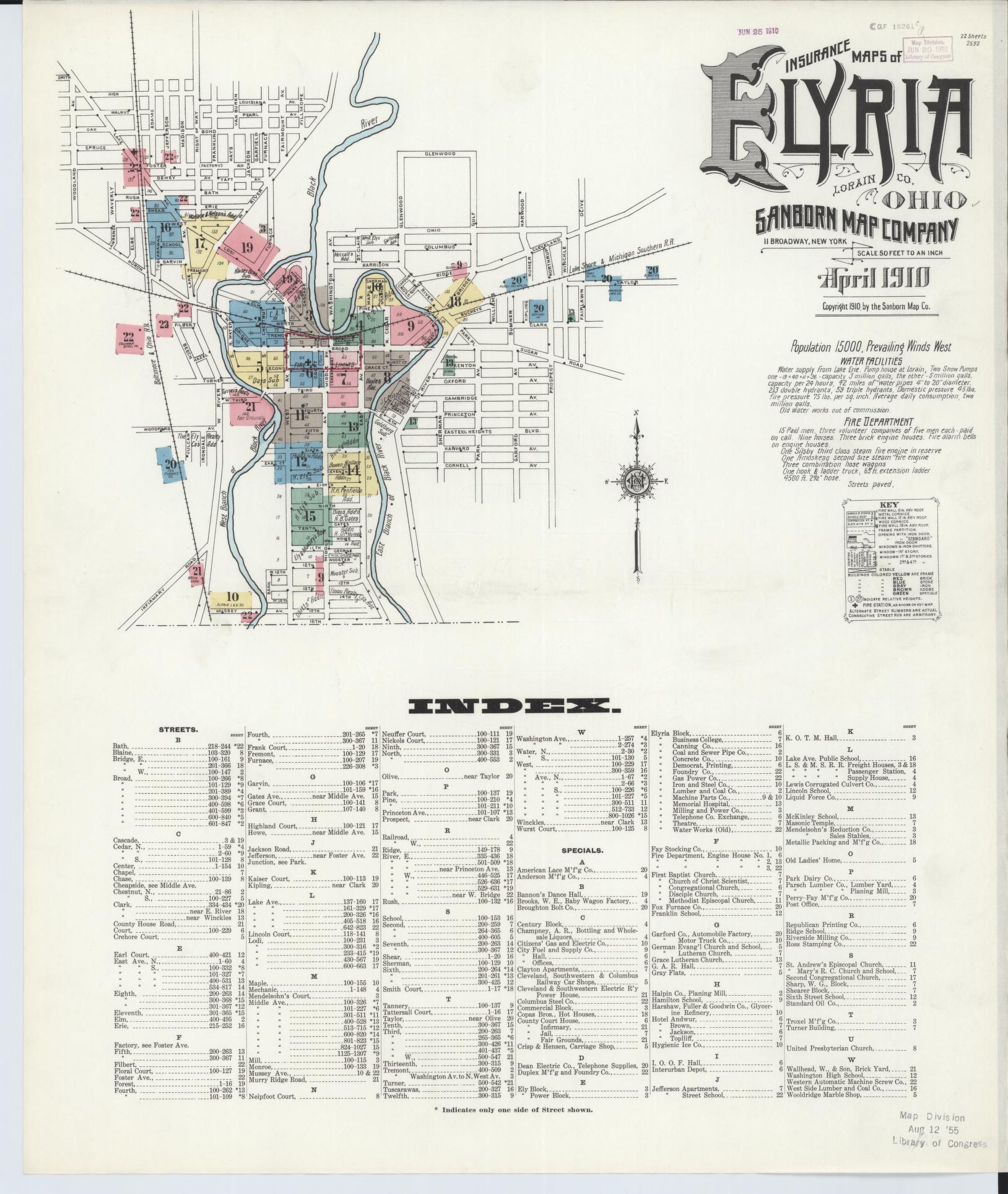 Sanborn Fire Insurance Map from Elyria, Lorain County, Ohio (1910), Sheet #0001 - Historic Sanborn Fire Insurance Map Print, vintage old map wall art, antique decor, genealogy gift, Ohio Ohio map