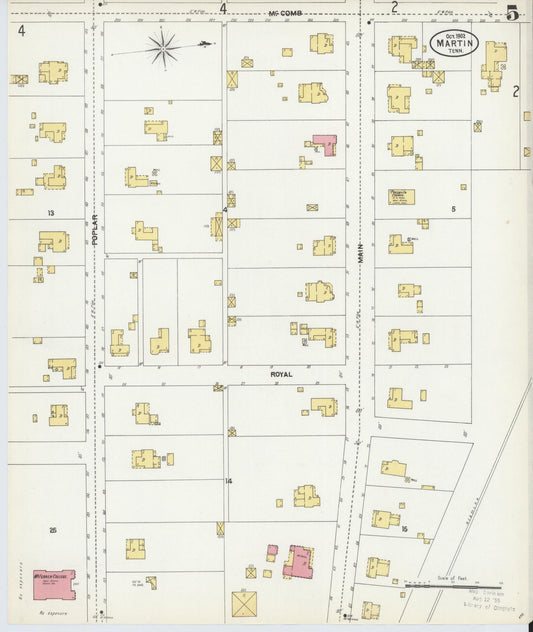 Sanborn Fire Insurance Map from Martin, Weakley County, Tennessee (1902), Sheet #0005 - Historic Sanborn Fire Insurance Map Print, vintage old map wall art, antique decor, genealogy gift, Tennessee Tennessee map