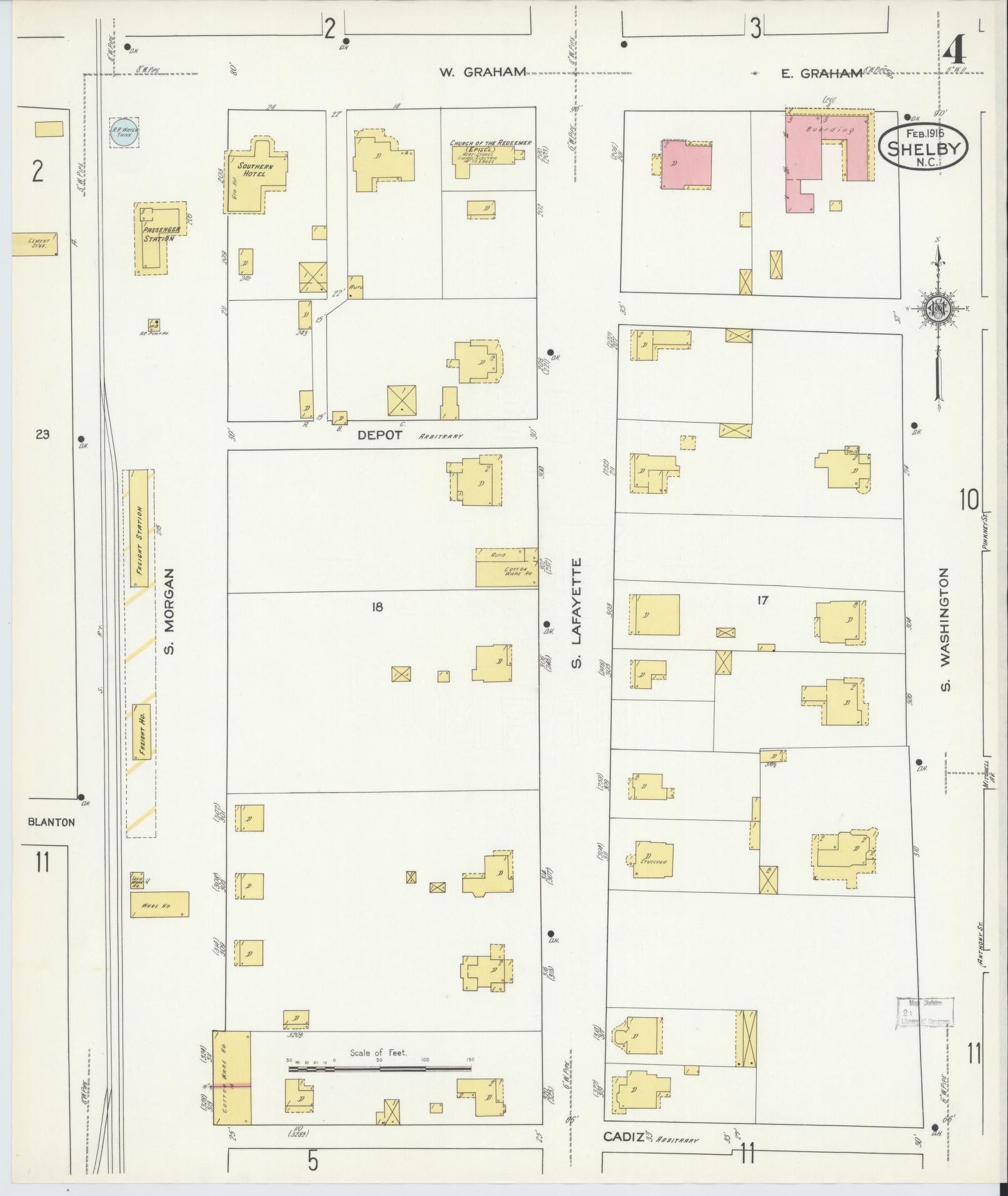 Sanborn Fire Insurance Map from Shelby, Cleveland County, North Carolina (1916), Sheet #0004 - Complete Map Set gallery image, historic Sanborn map, vintage wall art, North Carolina North Carolina