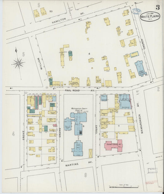 Sanborn Fire Insurance Map from White Plains, Westchester County, New York (1894), Sheet #0003 - Historic Sanborn Fire Insurance Map Print, vintage old map wall art, antique decor, genealogy gift, New York New York map