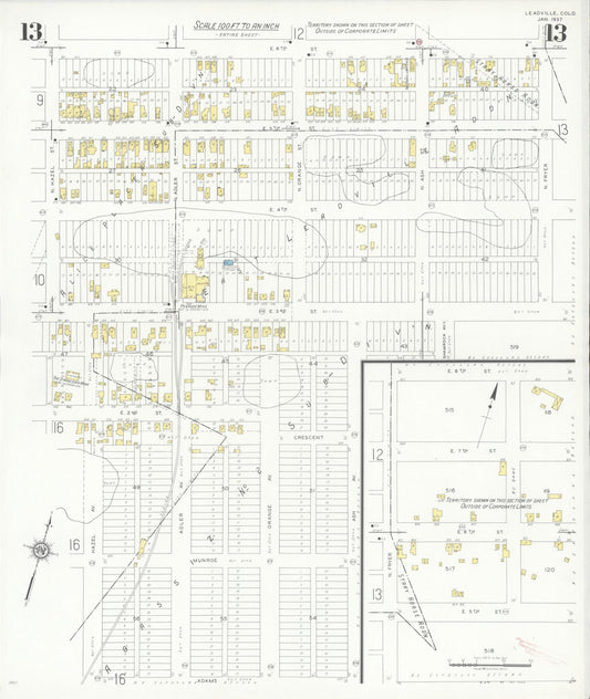 Sanborn Fire Insurance Map from Leadville, Lake County, Colorado (1937), Sheet #0013 - Historic Sanborn Fire Insurance Map Print, vintage old map wall art, antique decor, genealogy gift, Colorado Colorado map
