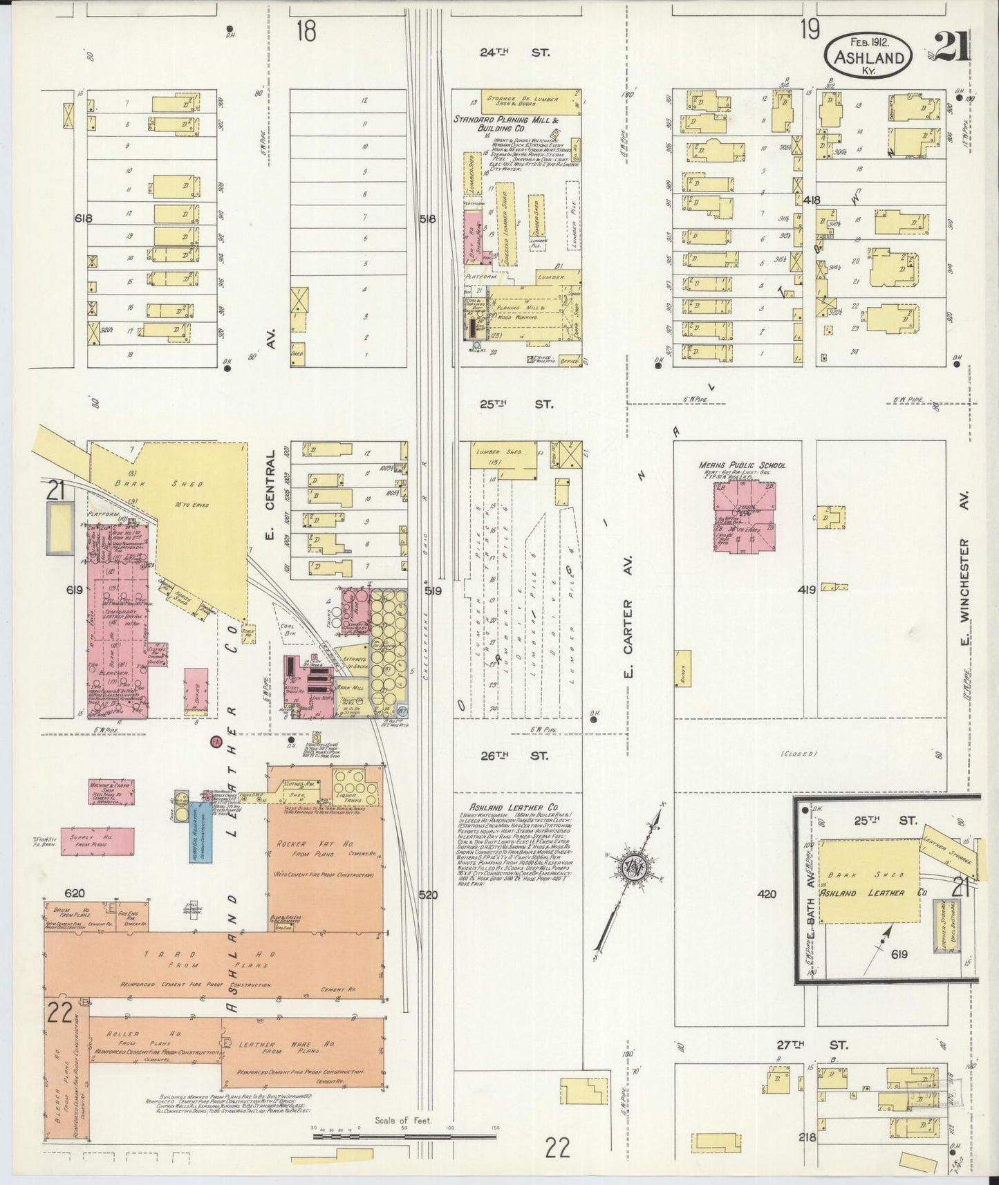 Sanborn Fire Insurance Map from Ashland, Boyd County, Kentucky (1912), Sheet #0021 - Complete Map Set gallery image, historic Sanborn map, vintage wall art, Kentucky Kentucky