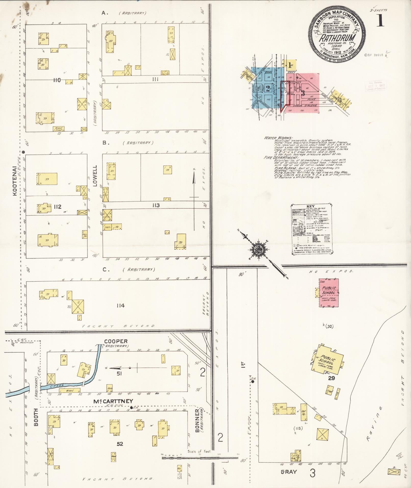 Sanborn Fire Insurance Map from Rathdrum, Kootenai County, Idaho (1912), Sheet #0001 - Historic Sanborn Fire Insurance Map Print, vintage old map wall art, antique decor, genealogy gift, Idaho Idaho map