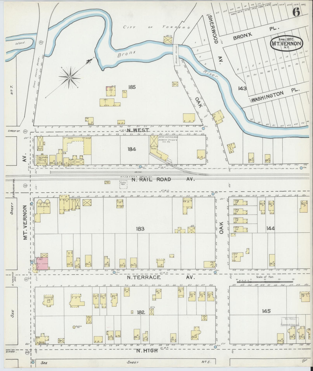 Sanborn Fire Insurance Map from Mount Vernon, Westchester County, New York (1892), Sheet #0006 - Complete Map Set gallery image, historic Sanborn map, vintage wall art, New York New York