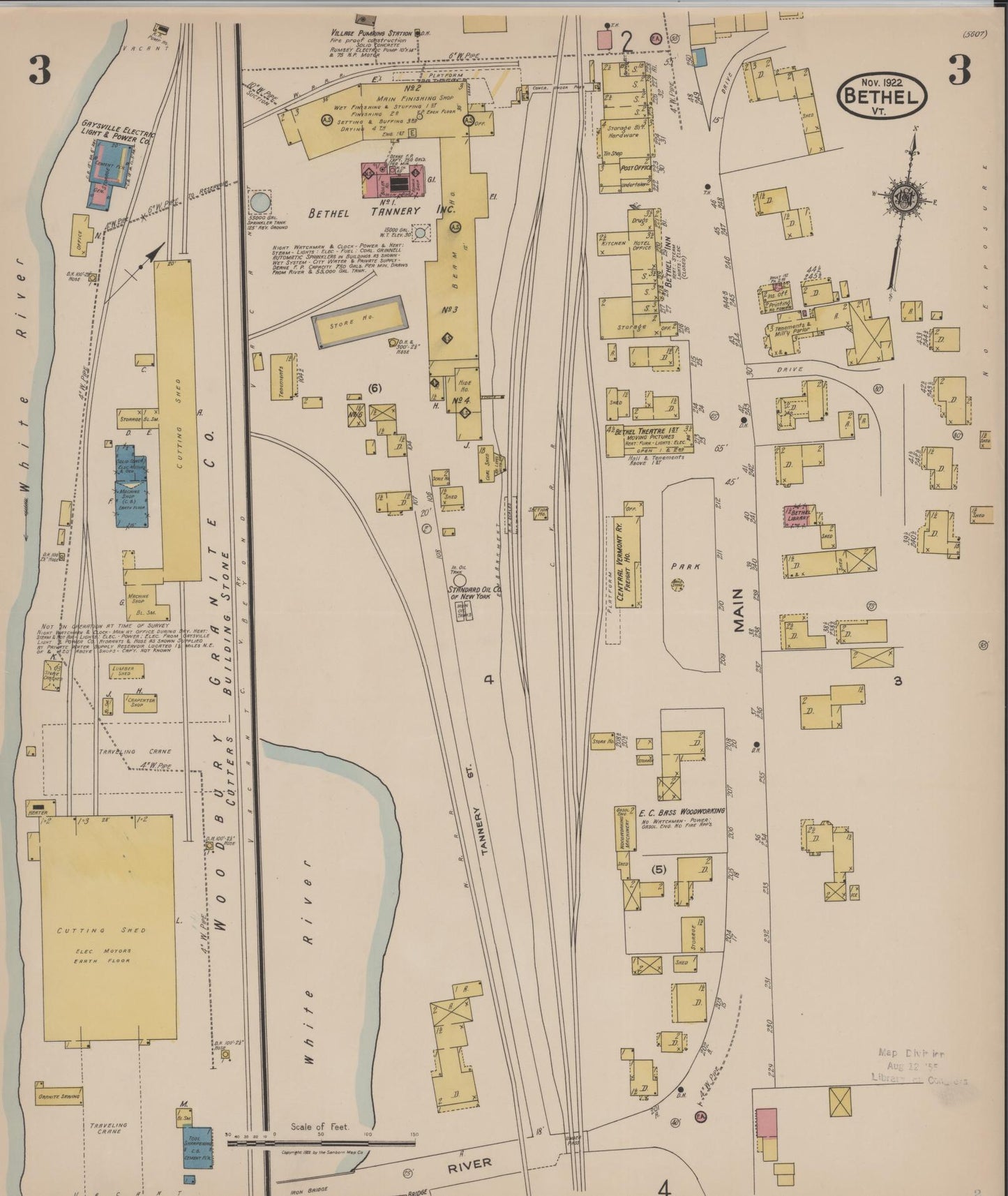 Sanborn Fire Insurance Map from Bethel, Windsor County, Vermont (1922), Sheet #0003 - Complete Map Set gallery image, historic Sanborn map, vintage wall art, Vermont Vermont