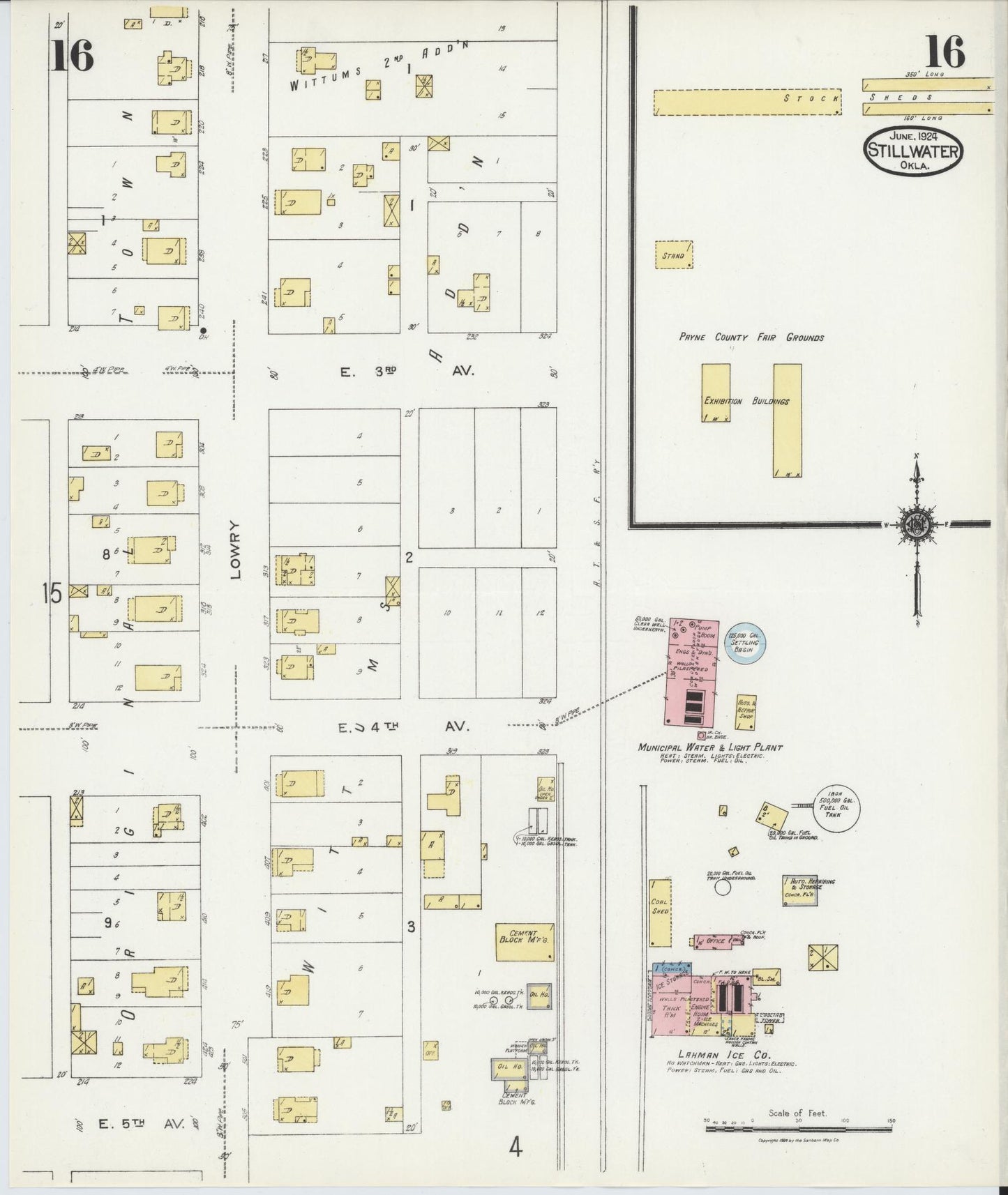 Sanborn Fire Insurance Map from Stillwater, Payne County, Oklahoma (1924), Sheet #0016 - Historic Sanborn Fire Insurance Map Print, vintage old map wall art, antique decor, genealogy gift, Oklahoma Oklahoma map