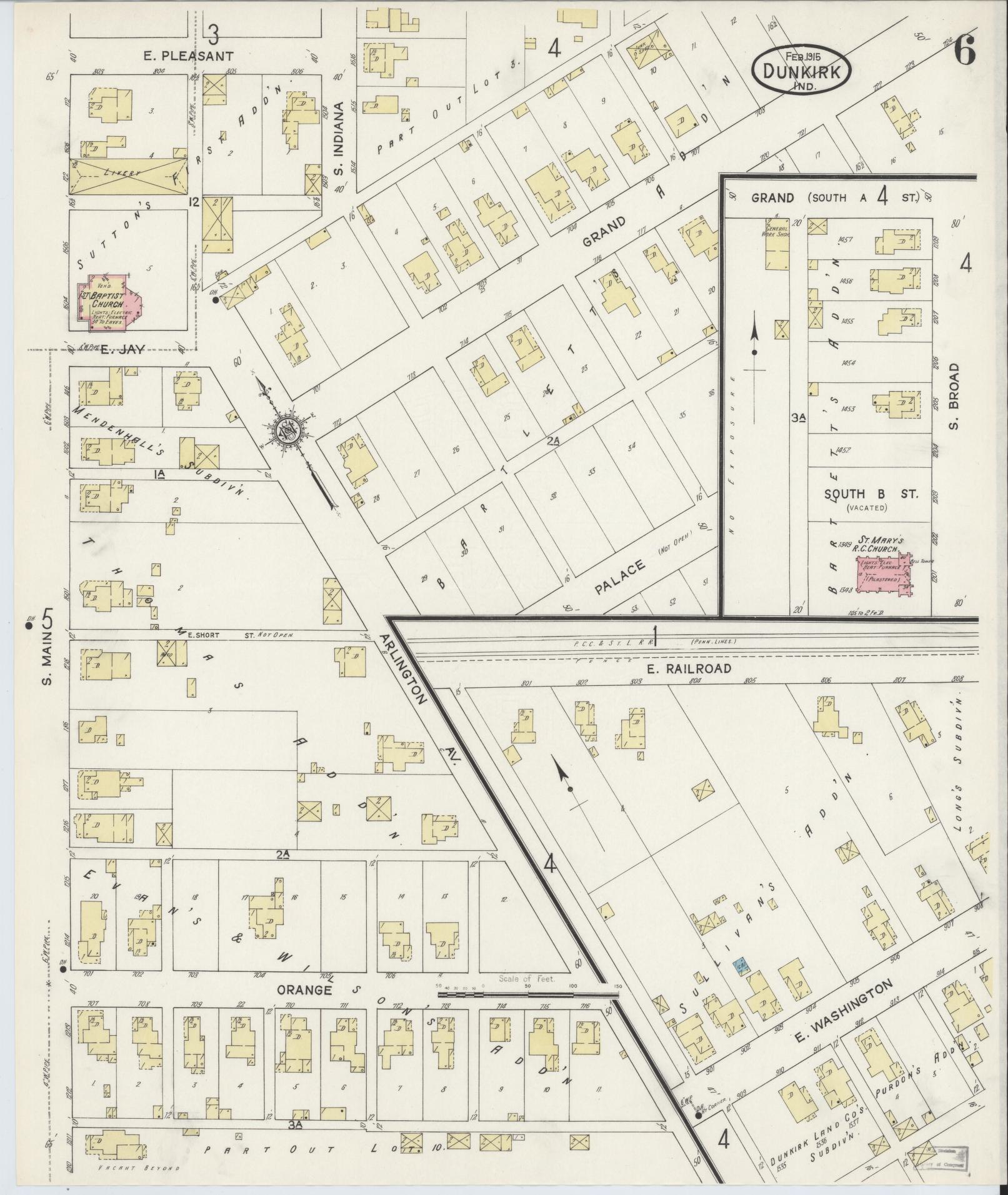 Sanborn Fire Insurance Map from Dunkirk, Jay And Blackford Counties, Indiana (1915), Sheet #0006 - Complete Map Set gallery image, historic Sanborn map, vintage wall art, Indiana Indiana