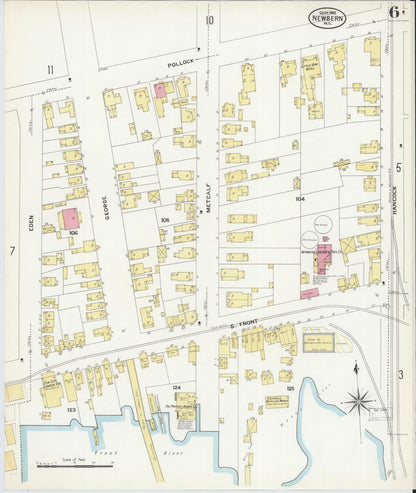 Sanborn Fire Insurance Map from New Bern, Craven County, North Carolina (1908), Sheet #0006 - Complete Map Set gallery image, historic Sanborn map, vintage wall art, North Carolina North Carolina