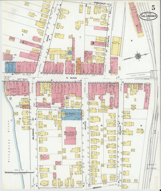 Sanborn Fire Insurance Map from Salamanca, Cattaraugus County, New York (1918), Sheet #0005 - Historic Sanborn Fire Insurance Map Print, vintage old map wall art, antique decor, genealogy gift, New York New York map
