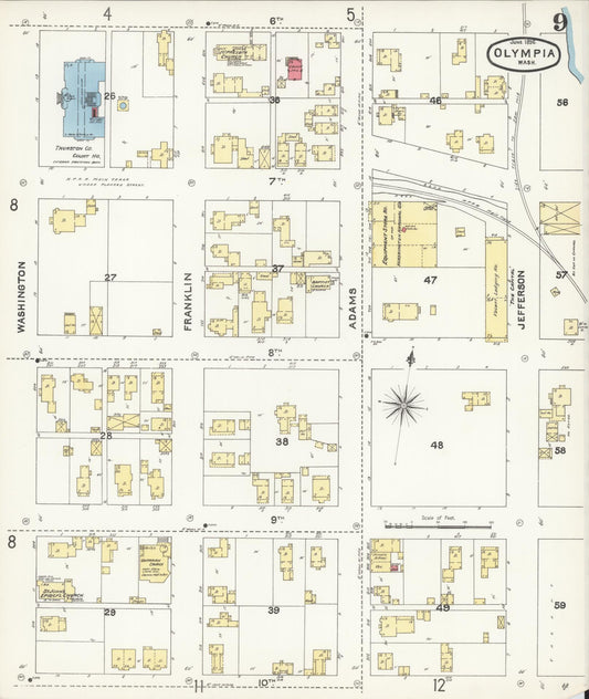 Sanborn Fire Insurance Map from Olympia, Thurston County, Washington (1896), Sheet #0009 - Historic Sanborn Fire Insurance Map Print, vintage old map wall art, antique decor, genealogy gift, Washington Washington map