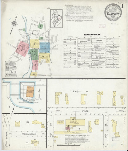Sanborn Fire Insurance Map from Ellsworth, Hancock County, Maine (1914), Sheet #0001 - Complete Map Set gallery image, historic Sanborn map, vintage wall art, Maine Maine