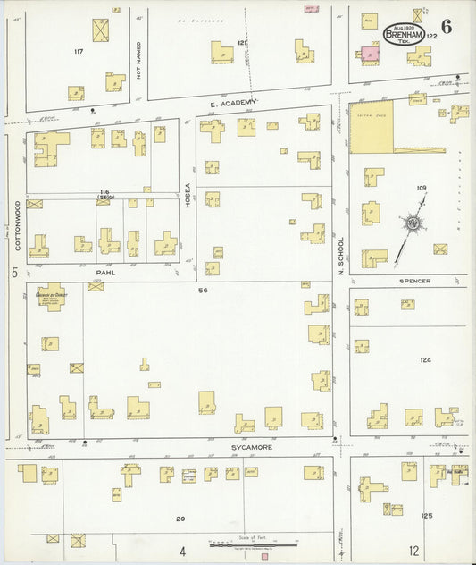 Sanborn Fire Insurance Map from Brenham, Washington County, Texas (1920), Sheet #0006 - Historic Sanborn Fire Insurance Map Print, vintage old map wall art, antique decor, genealogy gift, Texas Texas map