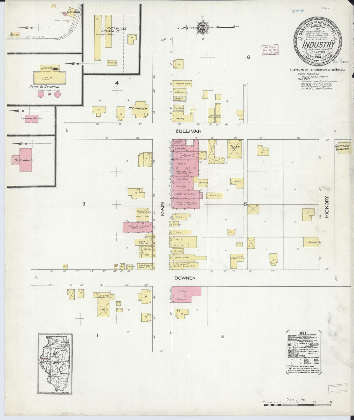 Sanborn Fire Insurance Map from Industry, Mcdonough County, Illinois (1914), Sheet #0001 - Historic Sanborn Fire Insurance Map Print, vintage old map wall art, antique decor, genealogy gift, Illinois Illinois map