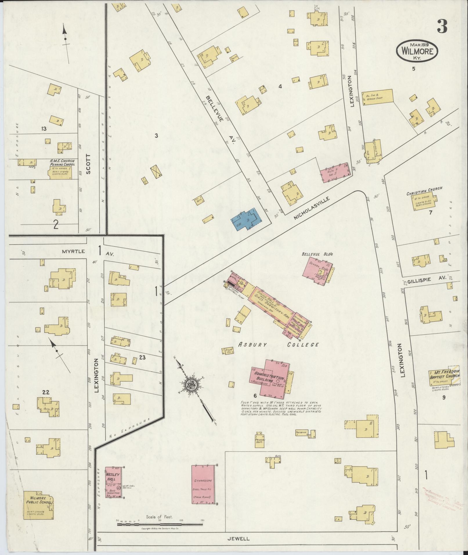 Sanborn Fire Insurance Map from Wilmore, Jessamine County, Kentucky (1919), Sheet #0003 - Complete Map Set gallery image, historic Sanborn map, vintage wall art, Kentucky Kentucky