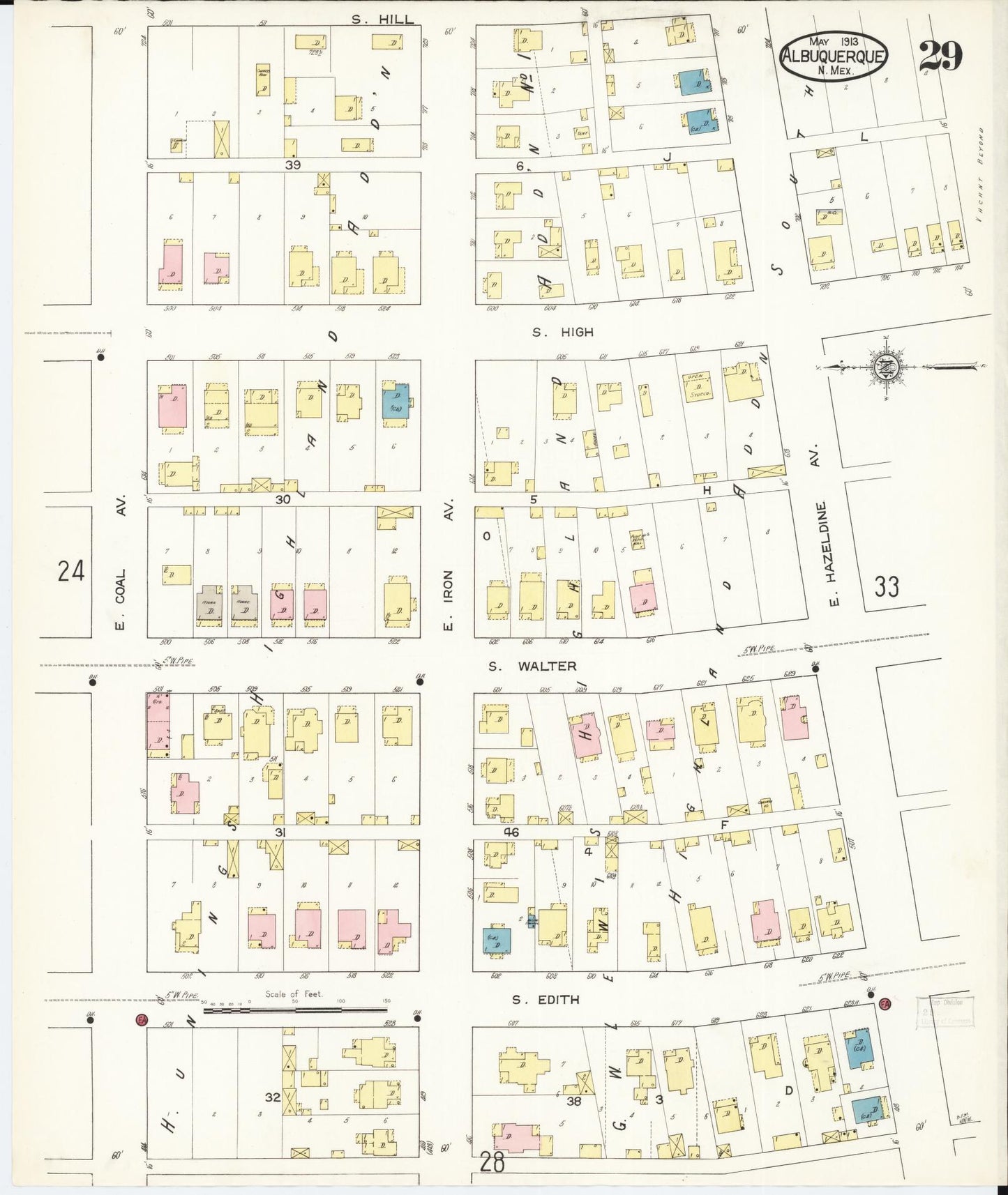 Sanborn Fire Insurance Map from Albuquerque, Bernalillo County, New Mexico (1913), Sheet #0029 - Historic Sanborn Fire Insurance Map Print, vintage old map wall art, antique decor, genealogy gift, New Mexico New Mexico map