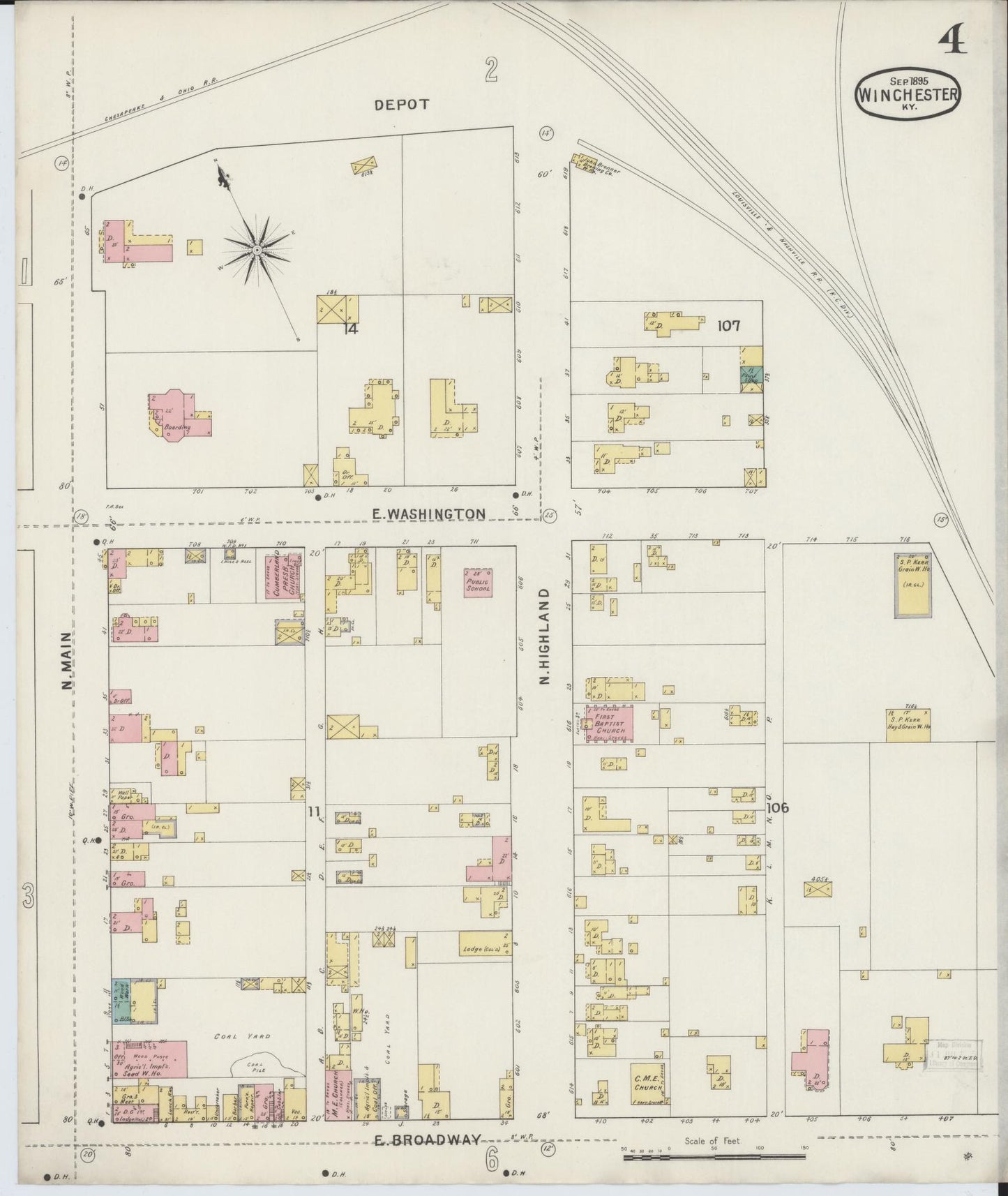 Sanborn Fire Insurance Map from Winchester, Clark County, Kentucky (1895), Sheet #0004 - Historic Sanborn Fire Insurance Map Print, vintage old map wall art, antique decor, genealogy gift, Kentucky Kentucky map