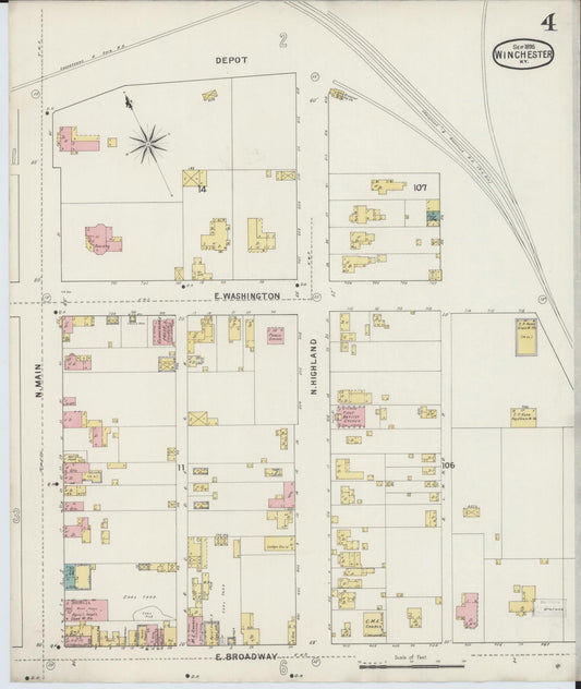 Sanborn Fire Insurance Map from Winchester, Clark County, Kentucky (1895), Sheet #0004 - Historic Sanborn Fire Insurance Map Print, vintage old map wall art, antique decor, genealogy gift, Kentucky Kentucky map