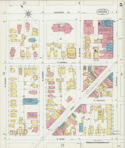 Sanborn Fire Insurance Map from Madison, Dane County, Wisconsin (1902), Sheet #0005 - Complete Map Set gallery image, historic Sanborn map, vintage wall art, Wisconsin Wisconsin