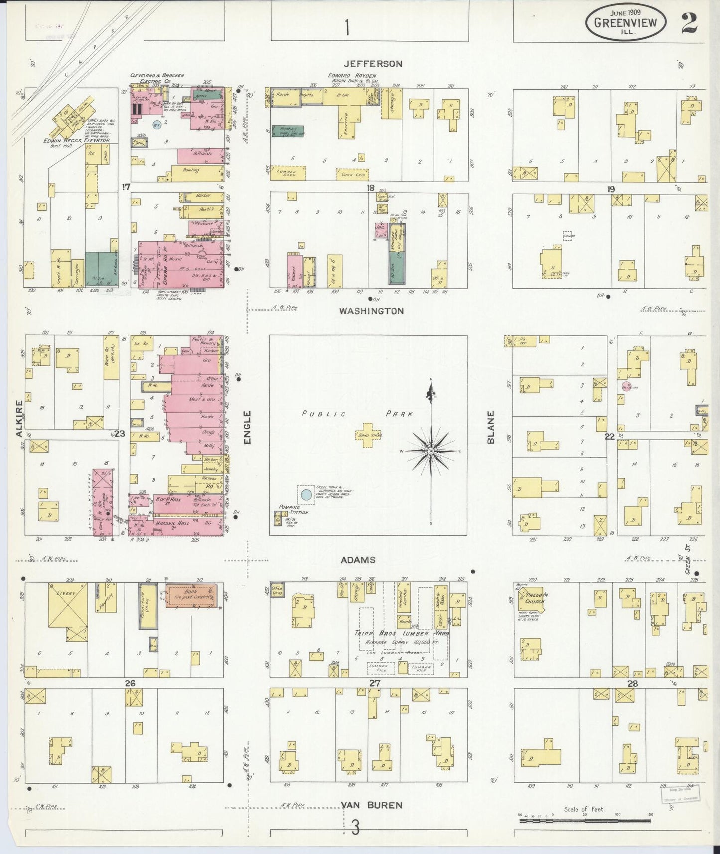Sanborn Fire Insurance Map from Greenview, Menard County, Illinois (1909), Sheet #0002 - Complete Map Set gallery image, historic Sanborn map, vintage wall art, Illinois Illinois