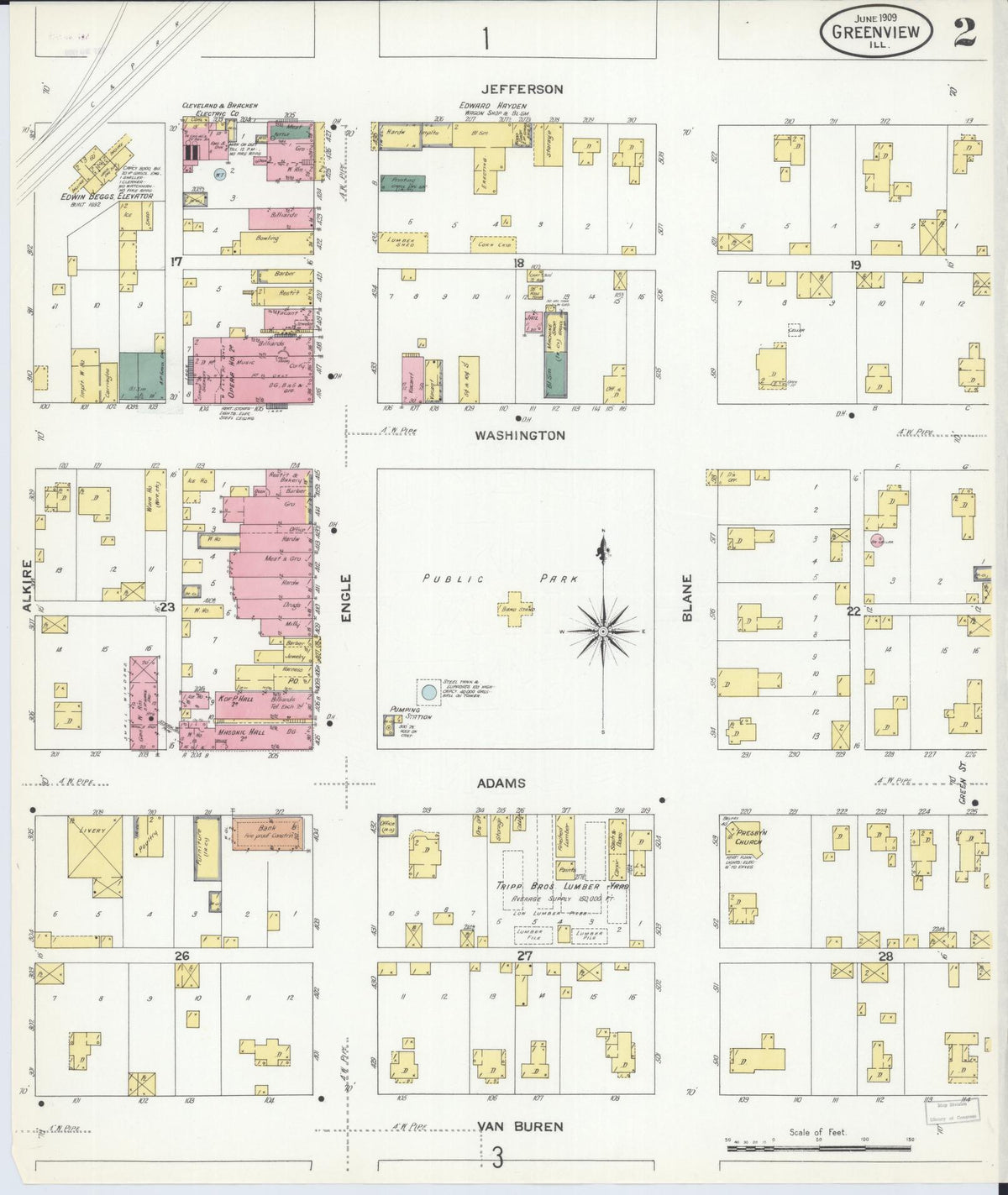 Sanborn Fire Insurance Map from Greenview, Menard County, Illinois (1909), Sheet #0002 - Complete Map Set gallery image, historic Sanborn map, vintage wall art, Illinois Illinois