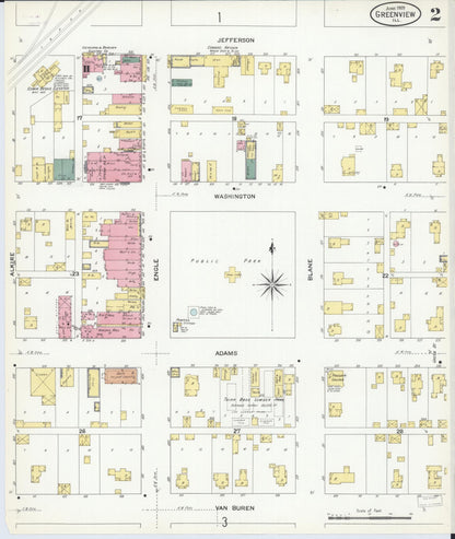 Sanborn Fire Insurance Map from Greenview, Menard County, Illinois (1909), Sheet #0002 - Complete Map Set gallery image, historic Sanborn map, vintage wall art, Illinois Illinois