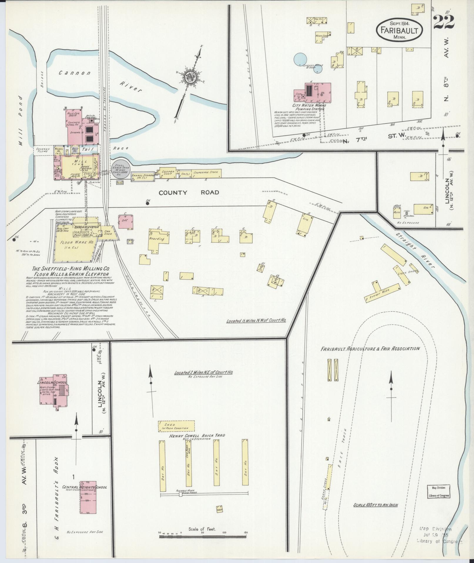 Sanborn Fire Insurance Map from Faribault, Rice County, Minnesota (1914), Sheet #0022 - Historic Sanborn Fire Insurance Map Print, vintage old map wall art, antique decor, genealogy gift, Minnesota Minnesota map