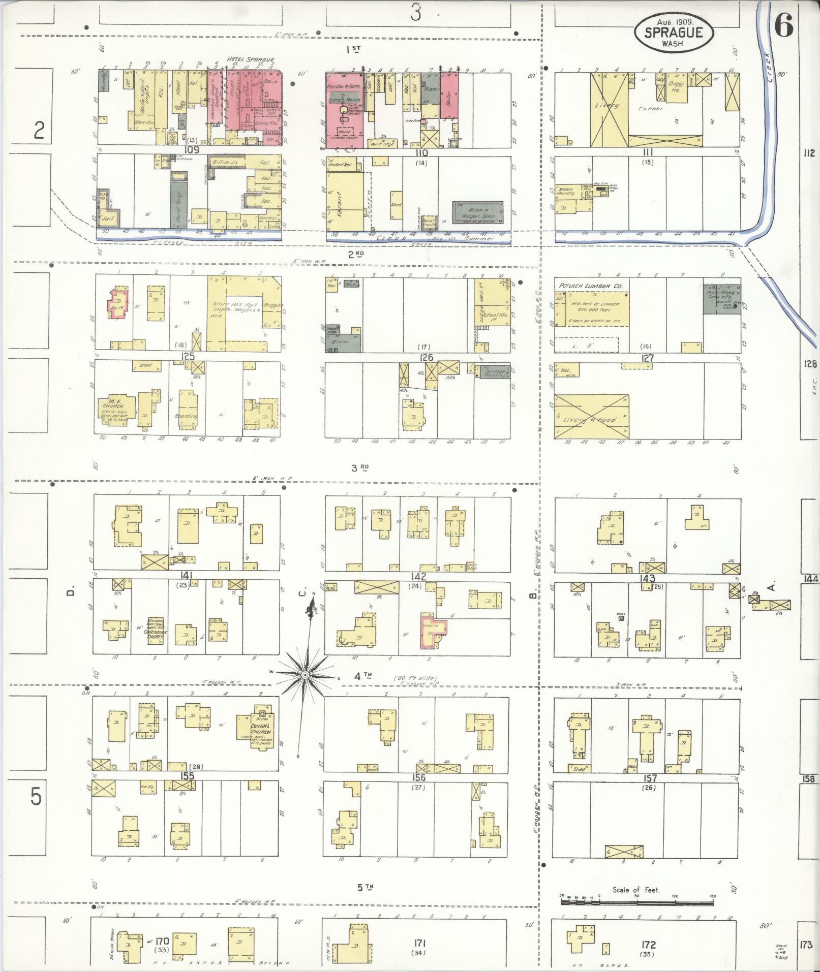 Sanborn Fire Insurance Map from Sprague, Lincoln County, Washington (1909), Sheet #0006 - Historic Sanborn Fire Insurance Map Print, vintage old map wall art, antique decor, genealogy gift, Washington Washington map