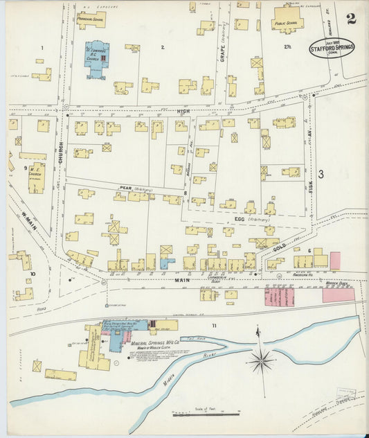 Sanborn Fire Insurance Map from Stafford Springs, Tolland County, Connecticut (1897), Sheet #0002 - Historic Sanborn Fire Insurance Map Print, vintage old map wall art, antique decor, genealogy gift, Connecticut Connecticut map
