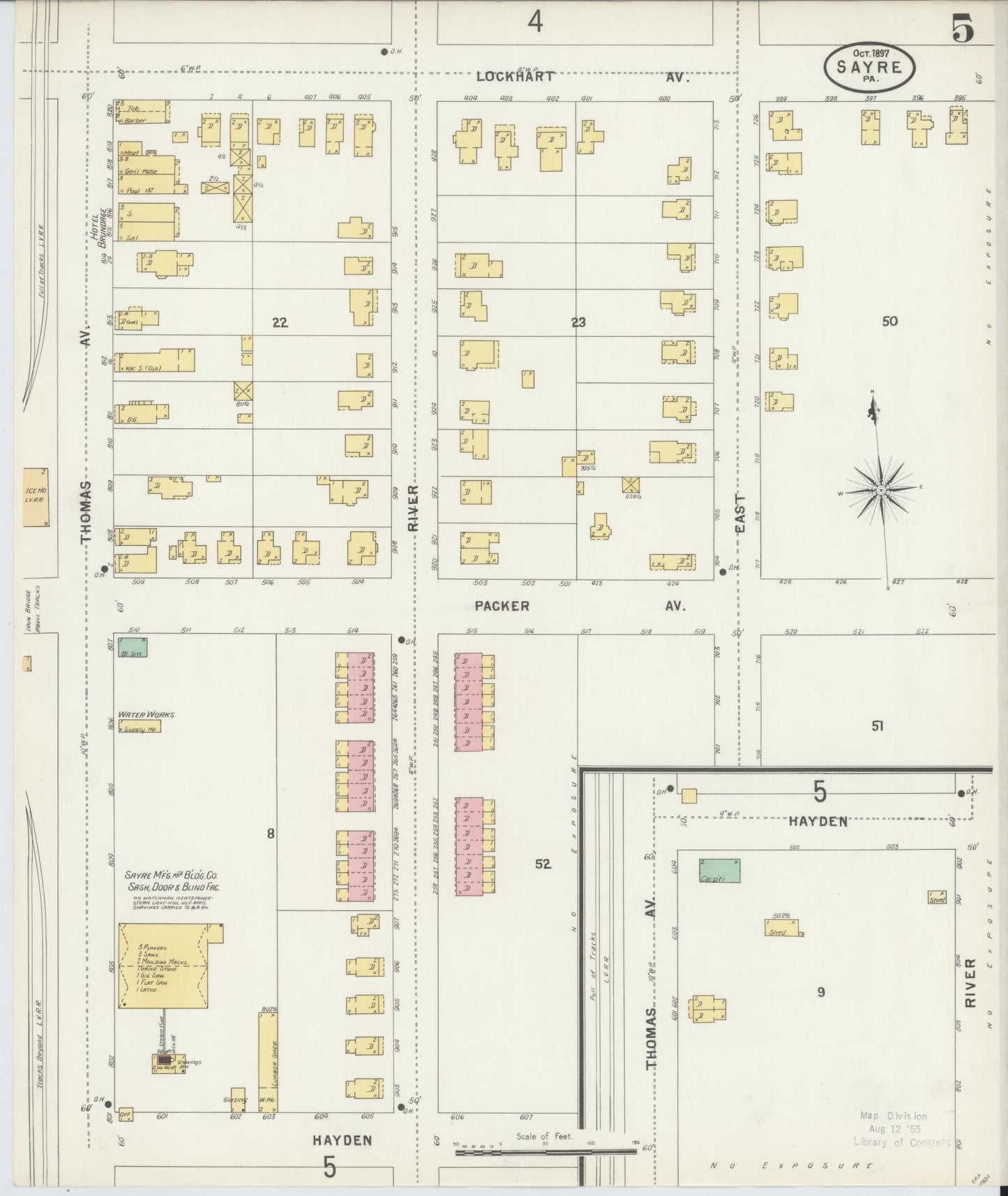 Sanborn Fire Insurance Map from Sayre, Bradford County, Pennsylvania (1897), Sheet #0005 - Historic Sanborn Fire Insurance Map Print, vintage old map wall art, antique decor, genealogy gift, Pennsylvania Pennsylvania map