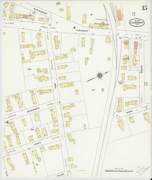 Sanborn Fire Insurance Map from Claremont, Sullivan County, New Hampshire (1910), Sheet #0015 - Historic Sanborn Fire Insurance Map Print, vintage old map wall art, antique decor, genealogy gift, New Hampshire New Hampshire map