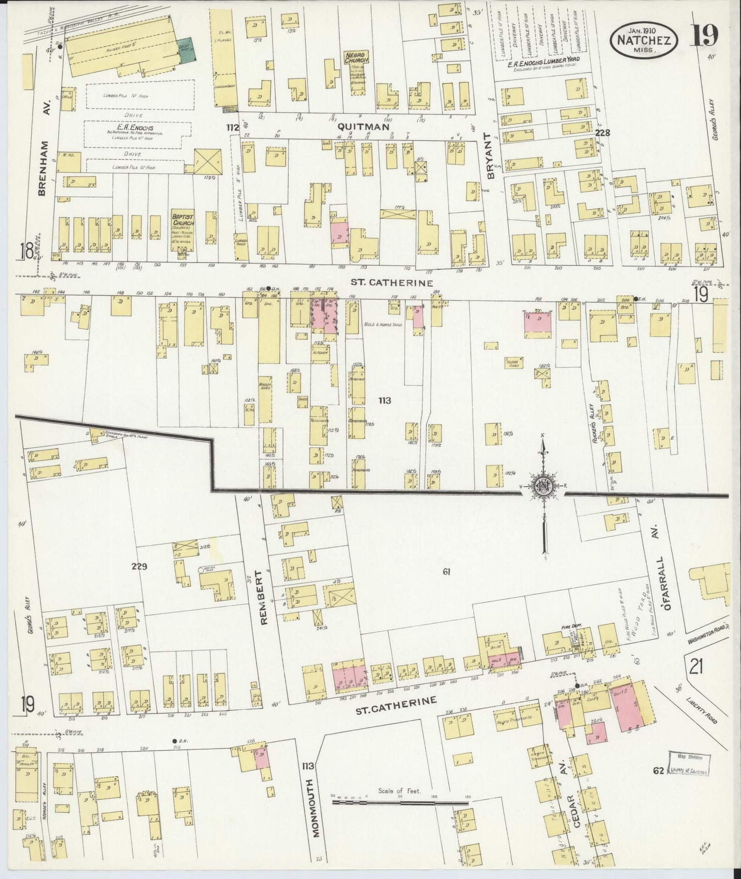 Sanborn Fire Insurance Map from Natchez, Adams County, Mississippi (1910), Sheet #0019 - Complete Map Set gallery image, historic Sanborn map, vintage wall art, Mississippi Mississippi