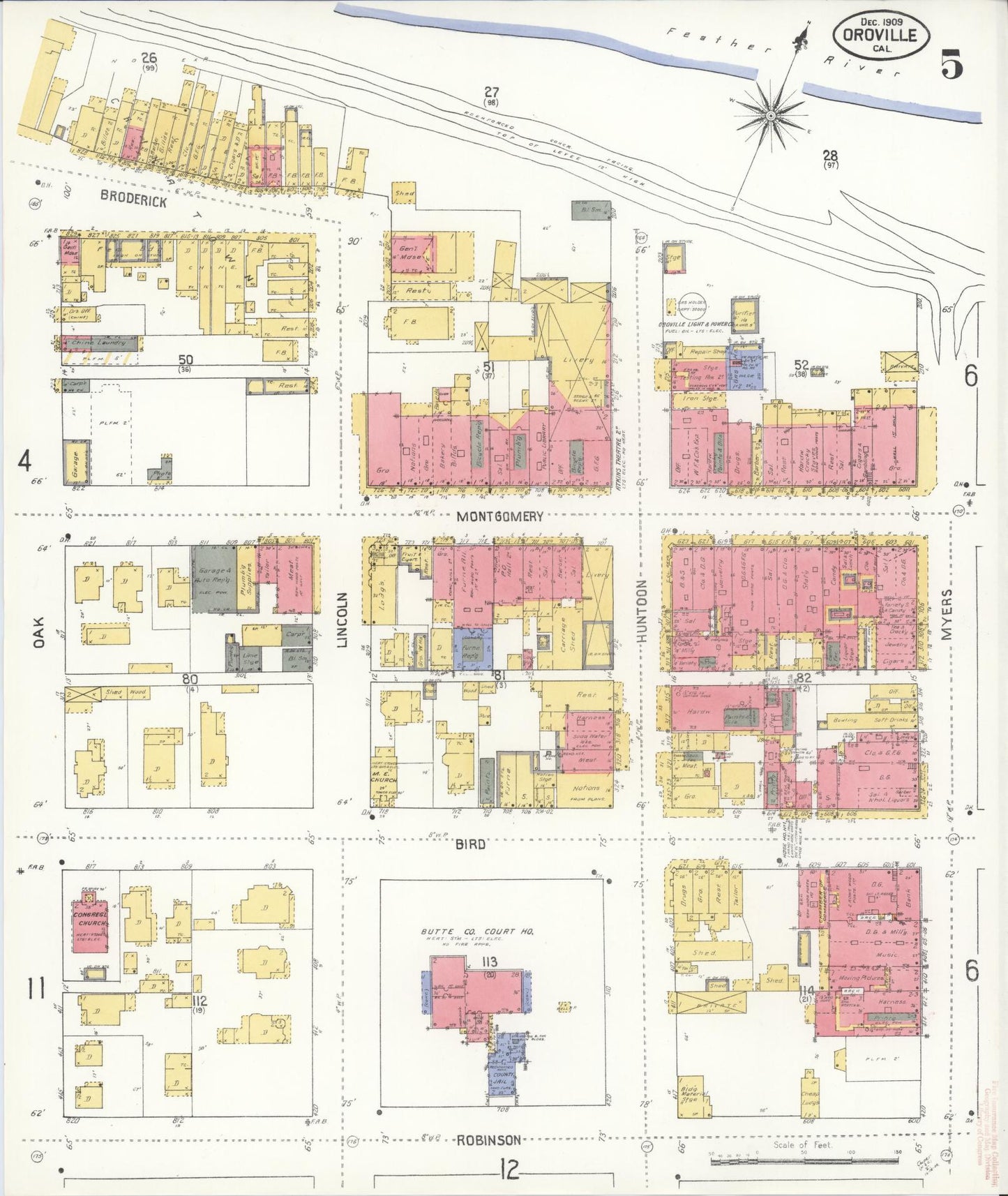 Sanborn Fire Insurance Map from Oroville, Butte County, California (1909), Sheet #0005 - Complete Map Set gallery image, historic Sanborn map, vintage wall art, California California