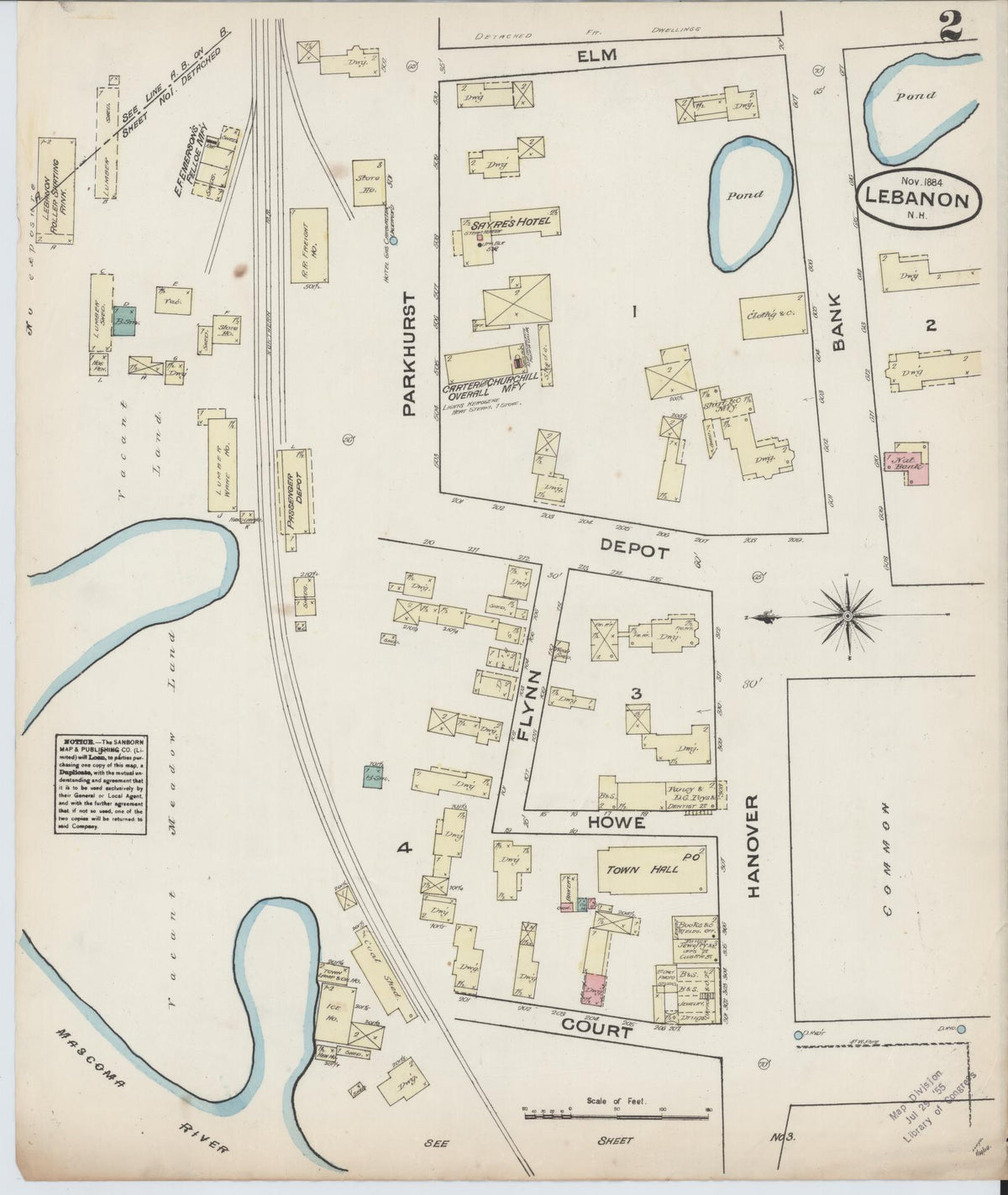 Sanborn Fire Insurance Map from Lebanon, Grafton County, New Hampshire (1884), Sheet #0002 - Complete Map Set gallery image, historic Sanborn map, vintage wall art, New Hampshire New Hampshire