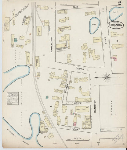 Sanborn Fire Insurance Map from Lebanon, Grafton County, New Hampshire (1884), Sheet #0002 - Complete Map Set gallery image, historic Sanborn map, vintage wall art, New Hampshire New Hampshire