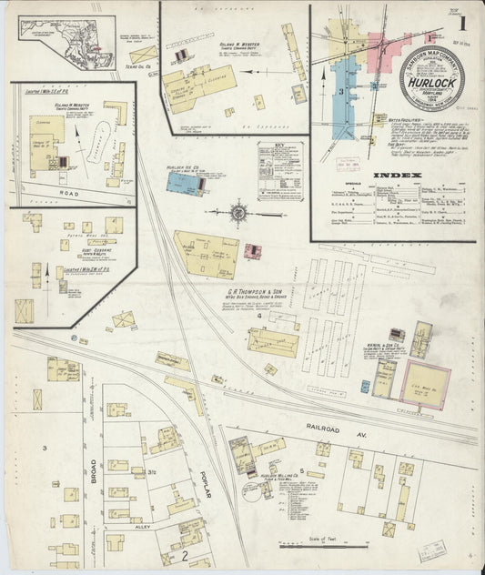 Sanborn Fire Insurance Map from Hurlock, Dorchester County, Maryland (1914), Sheet #0001 - Historic Sanborn Fire Insurance Map Print, vintage old map wall art, antique decor, genealogy gift, Maryland Maryland map