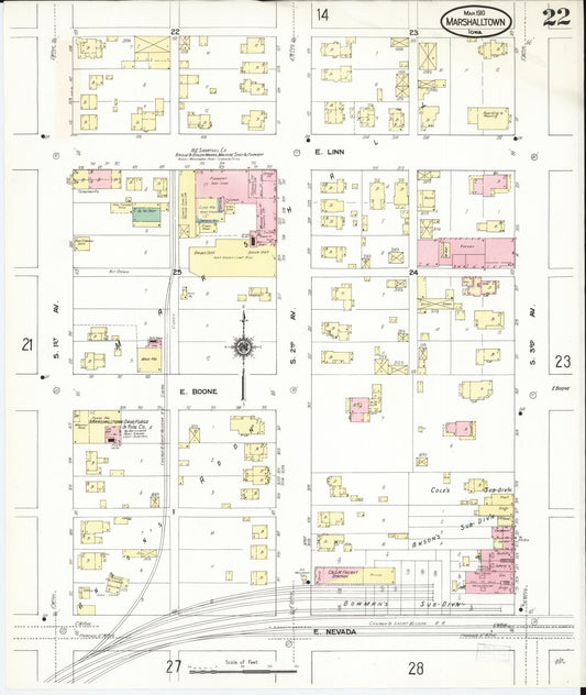 Sanborn Fire Insurance Map from Marshalltown, Marshall County, Iowa (1910), Sheet #0022 - Historic Sanborn Fire Insurance Map Print, vintage old map wall art