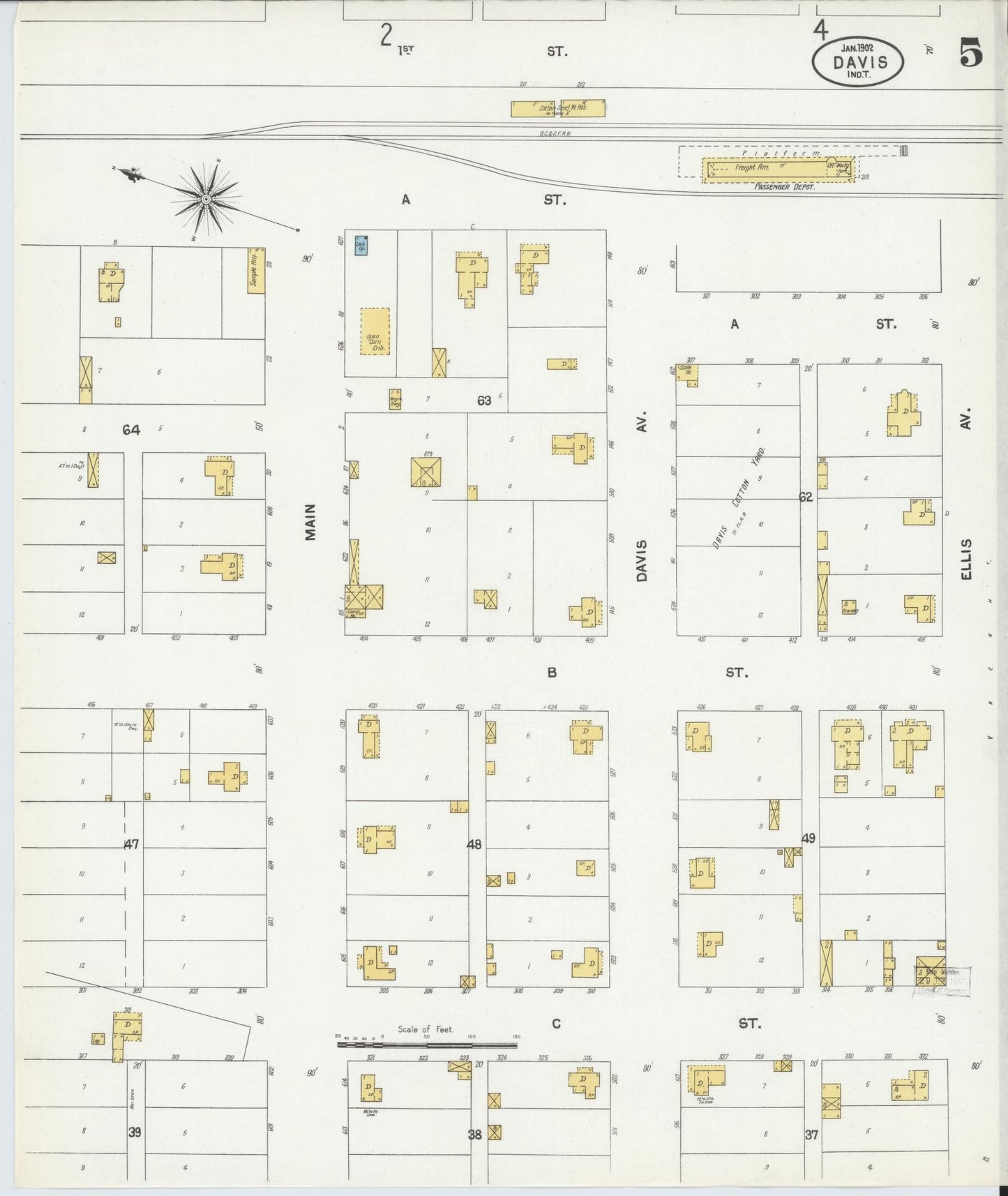 Sanborn Fire Insurance Map from Davis, Murray County, Oklahoma (1902), Sheet #0005 - Historic Sanborn Fire Insurance Map Print, vintage old map wall art, antique decor, genealogy gift, Oklahoma Oklahoma map