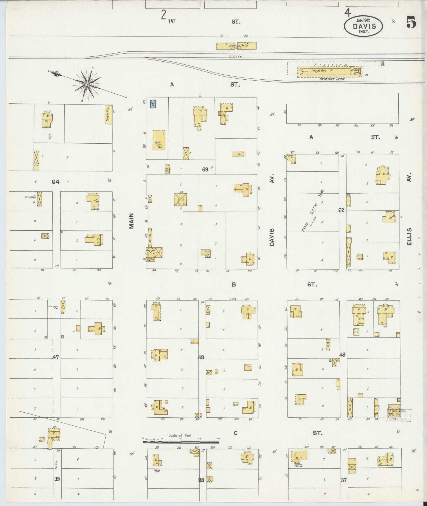 Sanborn Fire Insurance Map from Davis, Murray County, Oklahoma (1902), Sheet #0005 - Historic Sanborn Fire Insurance Map Print, vintage old map wall art, antique decor, genealogy gift, Oklahoma Oklahoma map